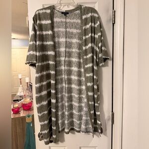 Lane Bryant Olive Green and White Striped Open Cardigan